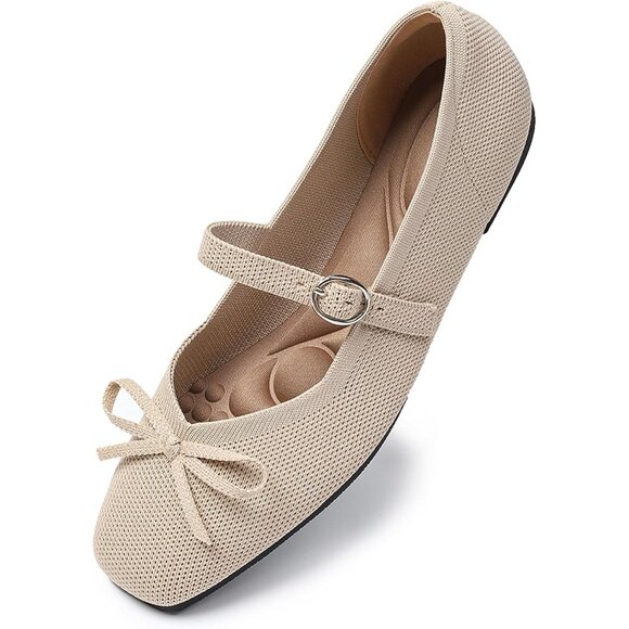 Women Apricot Fabric upper and rubber sole Casual Ballet Flats with Ankle Strap - Picture 4 of 6